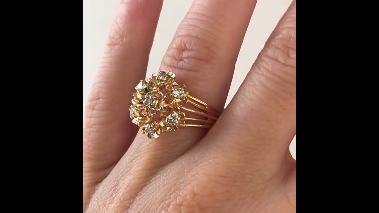 Bague or jaune vintage diamants bouquet