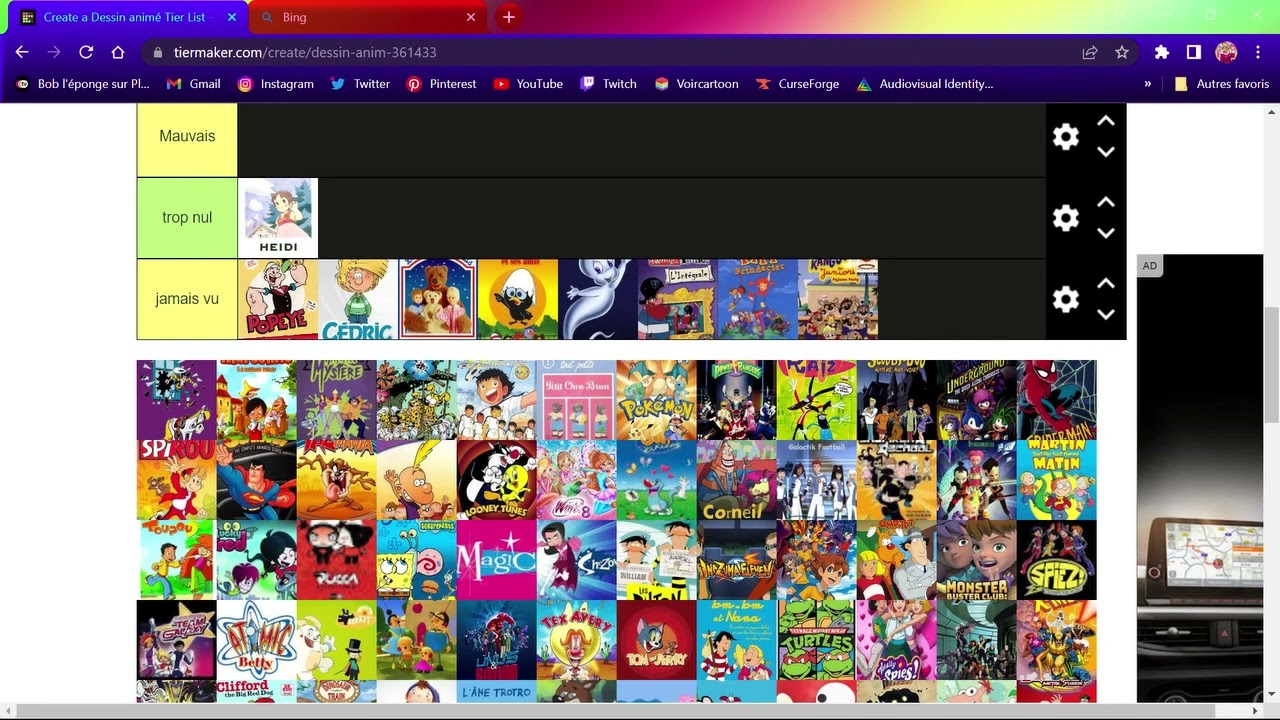 Tier list dessins animés (il y en a pas mal que je connais pas)